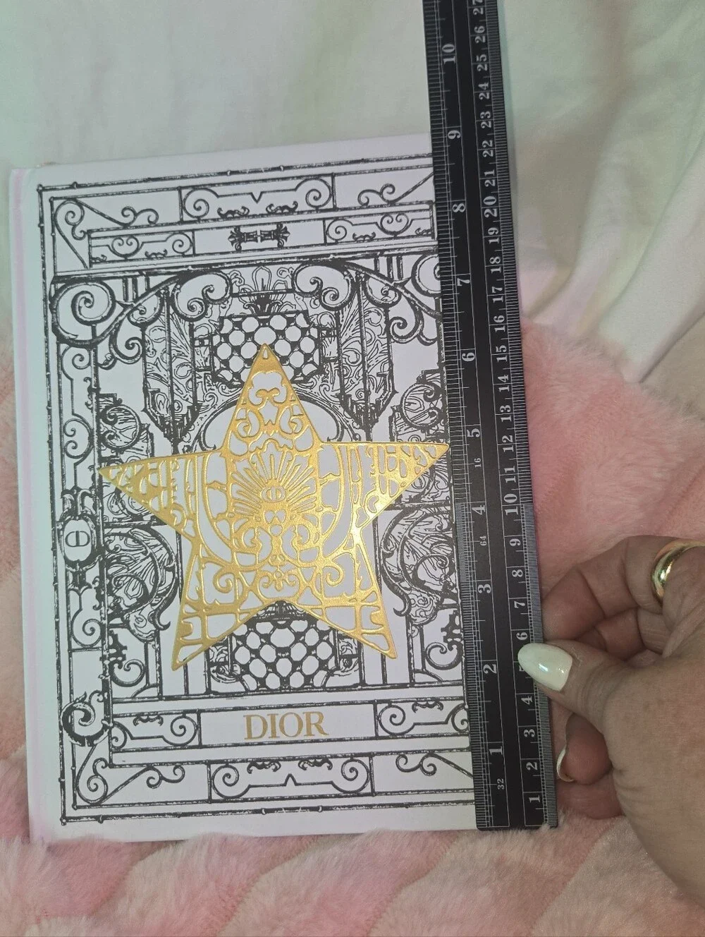 Dior White Hardcover Notebook with Gold Star and Black Filigree